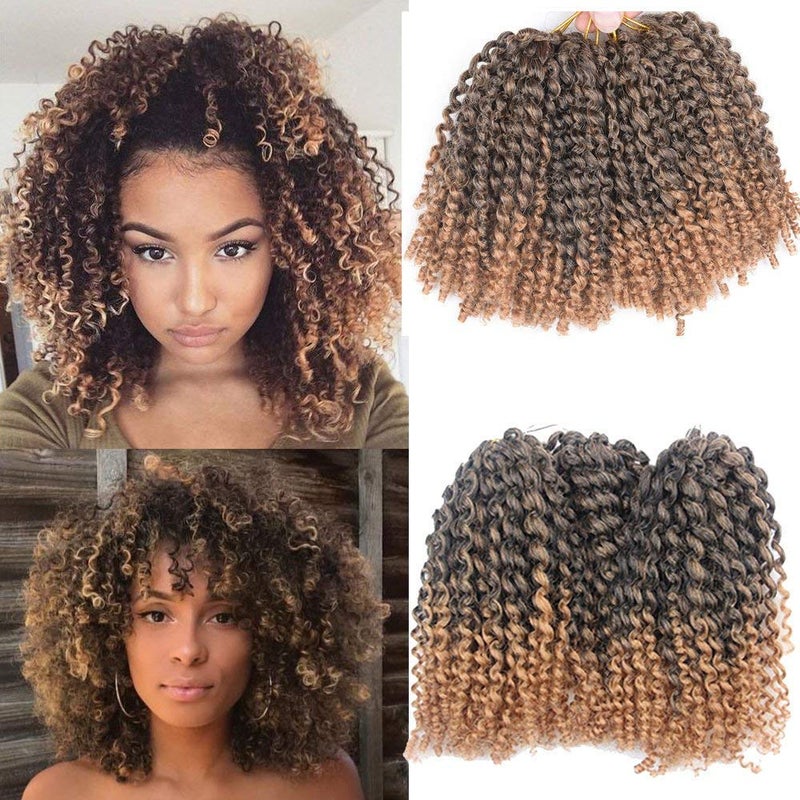Sharopul Kinky Curl Ombre Color 3little pcs/pack 8Inch 60roots 110gram Afro Kinky Twist Hair Crochet Braids Synthetic Crochet Hair Extention(1B/27) - Image 4